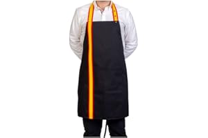 ZINGS Delantal de Cocina con Peto, color negro y bandera España - de tela Medida: 77cm de largo por 69 cm de ancho aprox.65% Poliéster y 35% algodón,
