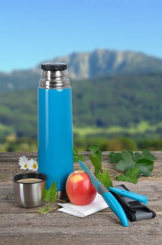 Isolierflasche 1 L , Dichter Drehverschluss farbig inkl. Allzweckmesser, Farbauswahl:C5 petrol – türkis - 2