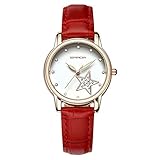 Uhren für Frauen, Mode runden Zifferblatt Uhren Luxus Leder Damen Kleid Uhr(Rot)