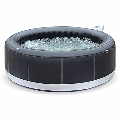 Alice's Garden - Spa gonflable - Ottawa XXL noir - Jacuzzi Luxe 6 personnes rond Ø205cm, simili cuir, pompe, chauffage, gonfleur, filtre, bâche et cadenas