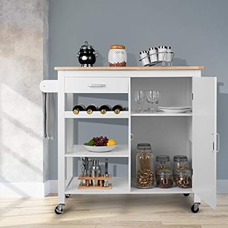 COSTWAY Küchenwagen rollbar, Kücheninsel mit Handtuchhalter