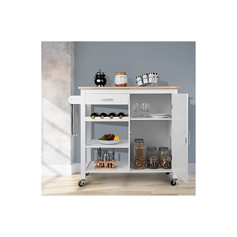 COSTWAY Küchenwagen rollbar, Kücheninsel mit Handtuchhalter