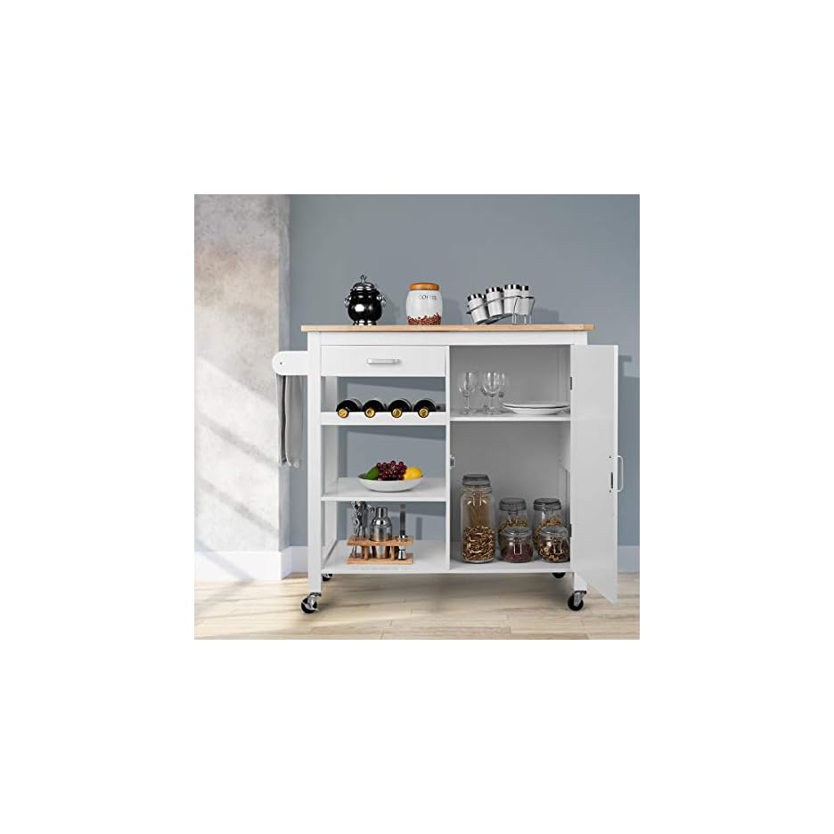 COSTWAY Küchenwagen rollbar, Kücheninsel mit Handtuchhalter