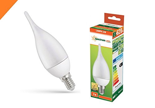 SPECTRUM 7W flame shaped E14 (SES) led candle bulb 570lm (49W equivalent) warm white