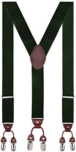 Men Braces 35mm Standard Adjustable and Elastic Suspenders Y Shape with 6 Strong Clips Green