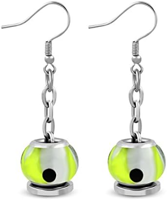 Stainless Steel Evil Eye Spinning Glass Bead Long Drop Hook Earrings (pair)