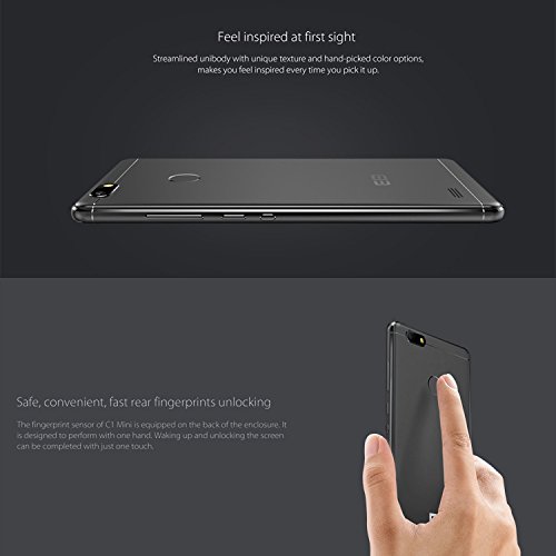 Elephone C1 Mini 4G Smartphone Ohne Vertrag 5.0 Zoll FHD Android 6.0 Full Metal Rahmen MediaTek MT6737 Quad Core 1GB RAM+16GB ROM 8.5mm Dicke Fingerabdruck-Sensor(Schwarz)