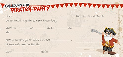 Set: 12 Einladungskarten Kindergeburtstag „Piraten-Party“ (inkl. 12 Briefumschläge) | Geburtstagseinladungen Einladungen Geburtstag Party Kinder Schatzkarte Schatzsuche - 2