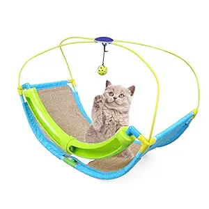 Pets Empire Cat Pet Play Mat, Burlap Claw Pad Swing Bed Activity Center with Hanging Toy Bell Ball Multi-Function Cat Toy
