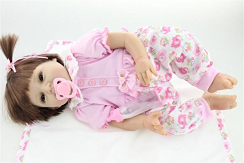 Fachel Reborn Baby Doll realistic baby dollsVinyl Silicone Babies 55cm 22inch Doll Newborn real baby doll Life Like Reborn Pacifier Doll Pink hair and smiling face girl