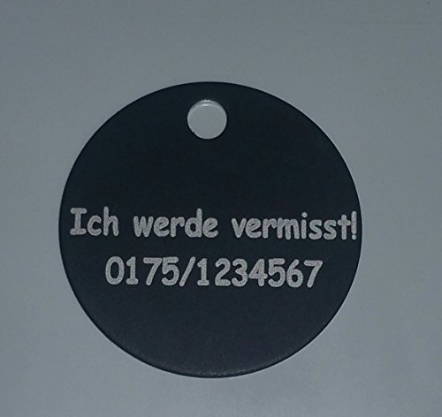 gravierte chien marque ronde Noir 20 ou 30 mm anneau porte-clés inclus