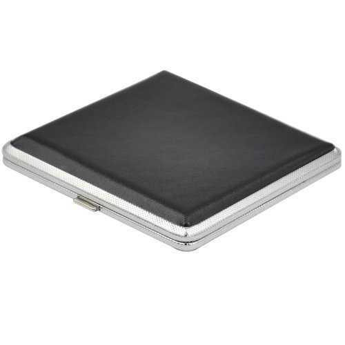 Accessotech Compact Fumeurs Boite Chrome Noir Simili Cuir Porte-cigarette Boîtier Boite Poche