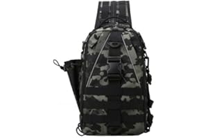 KYSUN Sac à Dos de Rangement pour Matériel de Pêche, Sac à Bandoulière de Pêche à Bande Réfléchissante, Sac à Dos de Poitrine, pour randonnée, chasse, camping(vert foncé)