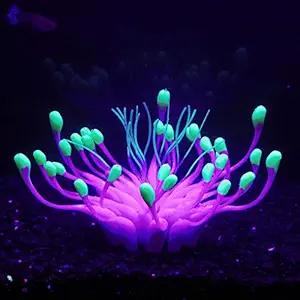 Bluecoco Purple/Green Equinox Flower Corals?Soft Silica Gel Moves Naturally with Water Flow, Aquarium Decorations Glow in The Dark, Glowing Coral Ornaments for Fish Tank Decorations(Purple)