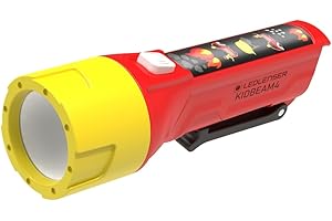 Ledlenser KidBEAM4 Kinder-Taschenlampe Feuerwehrmann, 4 LED Farben, AAA batteriebetrieben, leicht, 72 g, inkl. Taschenclip, automatische Abschaltfunktion, hervorragend zum Lesen, Camping, Geschenk