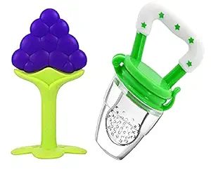 GRAYSEE Combo of Silicone BPA Free Natural Organic Nipple Teethers and Fruit Nibbler Feeder for Newborn Baby Boy - Baby Girl, Infant, Babies (Multicolor 1)