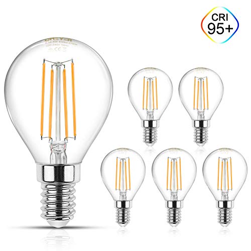 Creyer 5er Pack E14 Filament LED Lampen G45, CRI?95+, 450Lumens, Ersetzt 40W Glühlampen, Warmweiß(2700K), Nicht Dimmbar, E14 LED Globe Leuchtmittel, Glas, AC 220V-240V