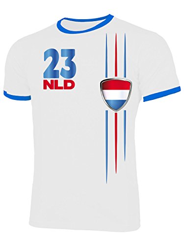 Golebros Niederlande Fanshirt 3299 Herren Ringer T-Shirt (HR=Weiss/Blau) Gr. M