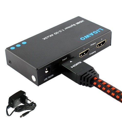 Ligawo ® HDMI Splitter 1×2 2-fach – 1.4a 3D 4Kx2K mit HDMI Kabel und LED Abschaltung - 3