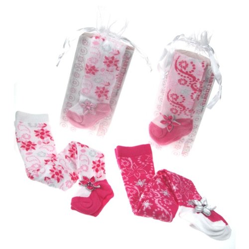 Infant Baby girl Flower cotton stone tights Soft Touch Party (6-12 months, White/baby pink sole)