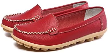 Women's Leather Loafers Moccasins Fashion Comfy Driving Flat Comfortable Shoes Red Size 4