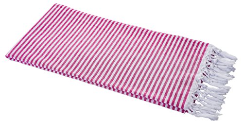 Strandtuch Hamamtuch pink gestreift 90*180 cm | Fouta | Leicht weich fein gewebt | Handtuch | Reine türkische Baumwolle | Super saugfähig | schnelle Trocknung | Pestemal Hamam Handtuch | Back-Packer-Towel | Marke Carenesse