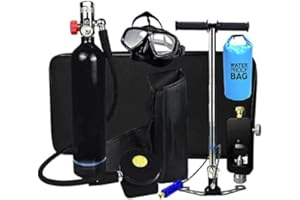 XSGDMN Mini Bombola da Sub ​Kit Snorkeling con Borsa Impermeabile, Bombola da Ossigeno Portatile da 1L Bombola di Ossigeno Respiratore Subacqueo Bombola da Sub Bombola per Snorkeling con Pompa a Man