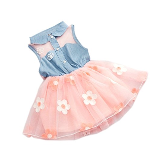 YOMIYOKA Baby Girls 6 Months - 3 Years Flower Wedding Princess Bowknot Party Dress (3 Years, Pink)