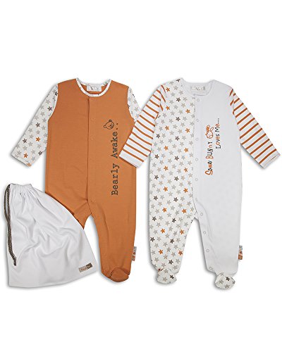 The Essential One - 2 Pack Baby Unisex Star Sleepsuits Babygrows - Orange Beige - 6-9 Months - ESS146