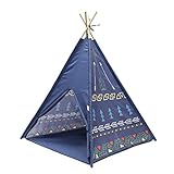 Charles Bentley Wigwam Tepee Tente en Bleu Bois - Boîte avec Poignées De Transport - Intérieur - Extérieur - Léger