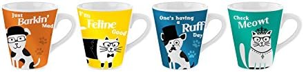 Coffee Mugs Set of 4 Porcelain Mugs Cat Dog Designs Tea Cups Cocoa Mugs Home Kitchen Ideal for Home and Office Classic Brew Tea Mug Set V Shaped Mugs