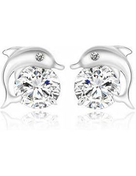 Besflily Damen Mädchen Kristall Delphin Bolzen Ohrringe Zirkonia Silber Plattiert Ohrringe Hypoallergen mit Geschenkbox