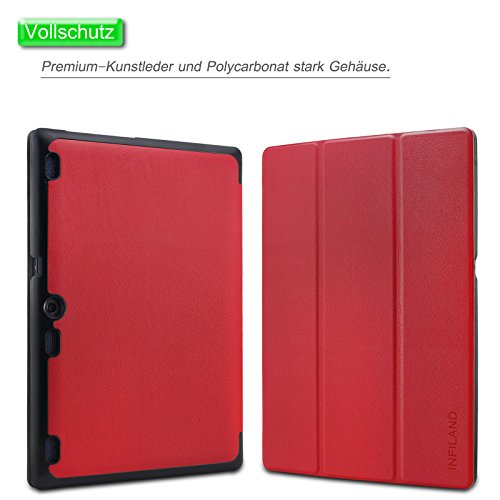 Infiland Lenovo Tab 2 A10-70 / Tab 2 A10-70L / Tab 2 A10-70F / Tab 2 A10-30F / Tab 2 A10-30L / Tab 3 10 Business/ Tab3 10 Plus Hülle Case, Ultra Dünn Tri-Fold Smart-Muschel PU Leder Schutzhülle für Lenovo Tab 2 A10-70 / Tab 2 A10-30 / Tab 3 10 Business/ Tab3 10 Plus 10,1 Zoll Tablet (mit Auto Schlaf / Wach Funktion)(Rot) - 2
