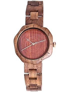 Damen Herren Holzuhr Holzarmbanduhr Analog Quraz Damenuhr aus 100% Nussbaumholz mit Holzarmband handgefertigt
