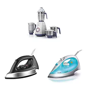 PHILIPS Viva Collection HL7701/00 750 Watts Mixer Grinder (Elegant Lavender and White) & Weight 1000-Watt Dry Iron & 200-Watt Steam Iron (Color May Vary)