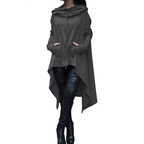 Preisvergleich Produktbild DOLDOA Damen Pullover,Frauen unregelmäßige Strick lange Ärmel Pullikleid Longshirt Top Minikleid (EU:46, Dunkel grau)