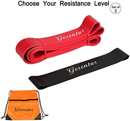 Set of 2 Resistance Bands, 2 Levels Exercise Loop Band, Gesentur Premium Latex Pull Up Fitness Exercise Band Workout Strap - Workout Equipment for Yoga Crossfit Fitness Pilates Strength Physical Therapy Mobility Recovery - For Women and Men