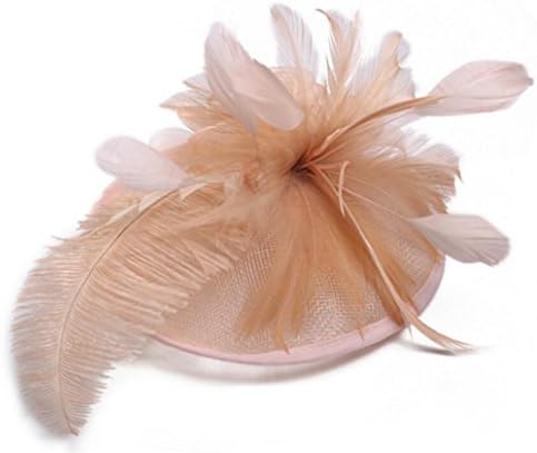 Ibelive Women Vintage Sinamay Fascinator Headband Mesh Feather Flower Cocktail Pillbox Hat (Champagne Pink)