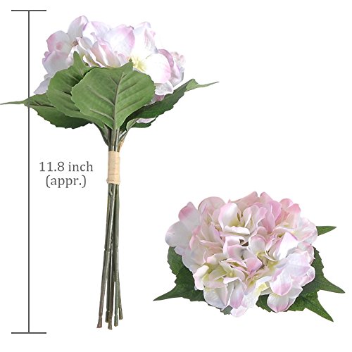 6st. künstliche Hortensie Brautstrauß weiß/rosa Blumen mit grünnen Blätter für Hochzeit Blumenarrangements Tisch Dekoration - 4