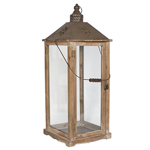 Mica Decorations 352707-T Laterne, Windlicht, Deko Holzl Metalldach, Kerzenleuchter, Kerzenhalter,Gartenleuchte Dekoration Lanterne, braun