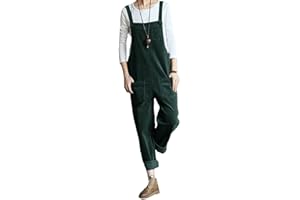 GUOCU Donna Salopette Larghe Vintage in Velluto a Coste Pantaloni Cargo Pantaloni Larghi con Bretelle Tuta in Velluto a Coste Senza Maniche retrò Salopette Pantaloni Regolabili con Tasches