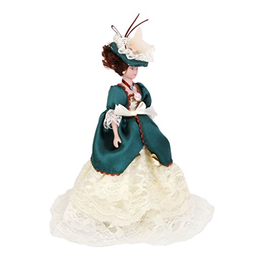 1:12 puppenstube Mini Victorian Dame Puppen mit Grün Kleid mit Hut - 5