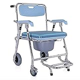 4 Brake Folding Toilet Seat, Wheeled Shower Toilet Cover Multi-Function 3 in 1 Wheelchair for The Elderly