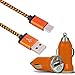 Produktbild wortek USB C Kabel Typ C Ladekabel High Speed Type C Datenkabel 1m Orange + KFZ Ladegerät Universal USB Charger Adapter für Auto mit LED-Anzeige 1 A / 5 W Orange [2 in 1 Set]