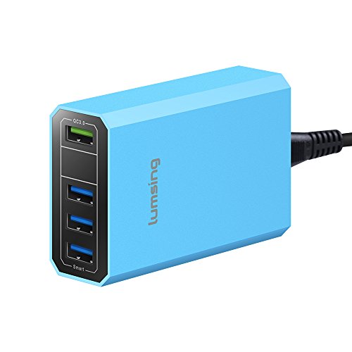 Lumsing Quick Charge 3.0 36W 4 Port USB Ladegerät Desktop Ladeadapter für Galaxy S7 / S6 / Edge / Plus, Note 5 / 4 und Smart Ports für iPhone 7 / 6s / Plus, iPad Pro / Air 2 / mini, LG, Nexus, HTC & mehr (Blau)