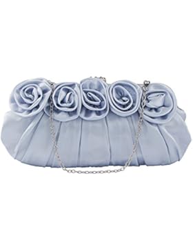 Bagood Women's Rose Flower Inlaid With Rhinestones Satin Evening Bag Wedding Party Handbag Clutch Purse