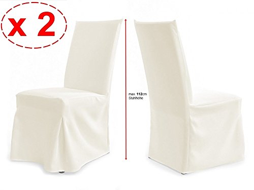 2er Universal Stuhlhussen für extra hohe Lehne bis 112cm - PARIS PLUS (Creme)