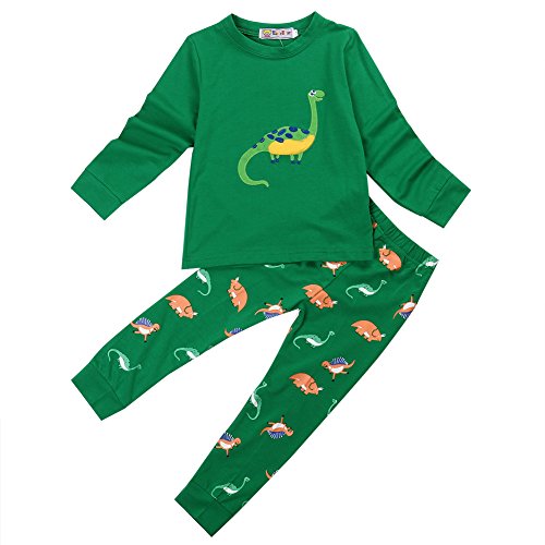 WangsCanis Baby Boy Pyjama Set Dinosaur Pattern Long Shirt + Leggings Sleepsuit Green 3 Year