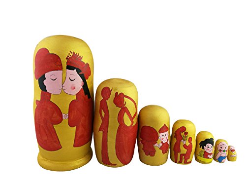 Set of 7 Chinese Traditional Wedding Wooden Nesting Dolls Matryoshka Russian Doll Popular Handmade Kids Girl Gifts Toy
