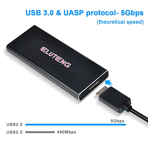 ELUTENG M.2 NGFF SSD auf USB3.0 Adapter Externes USB3.0 zu NGFF SSD Gehäuse Tragbare M.2 Festplattengehäuse mit Schraubendreher in Schwarz - 5